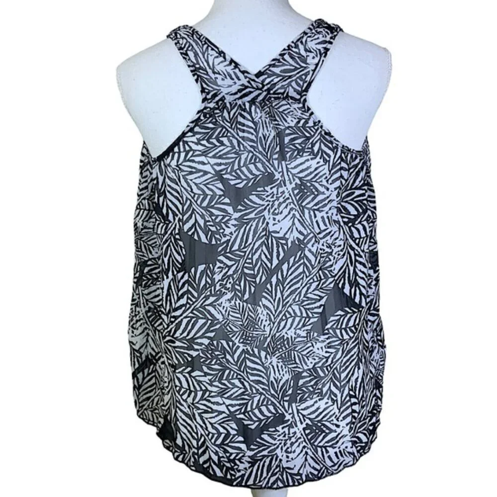 Aeropostale Sleeveless Semi Sheer Tank Top Geometric Leaf Print Black White S - Picture 6 of 16